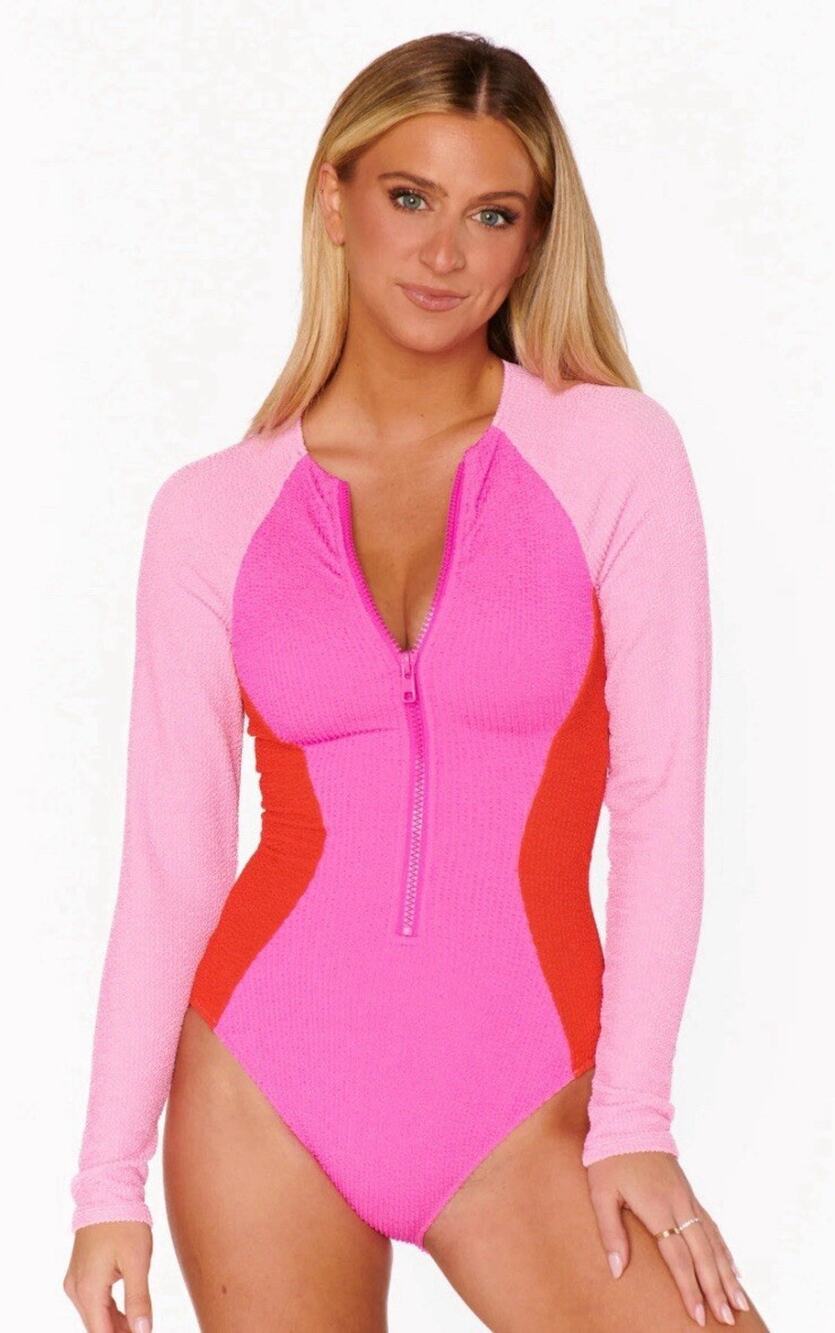 Show Me Your Mumu Surfside Swimsuit Women’s XL Pink Red Colorblock NEW